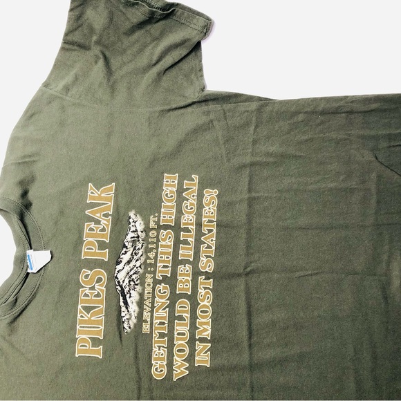 Mens Pikes Peak Altitude Joke Crewneck Dad TShirt Green XL Colorado Tourist Fun - Picture 6 of 11